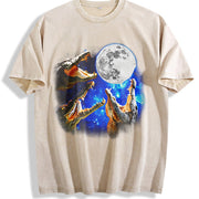 Three Crocodile Moon 90s Vintage Washed T-Shirt in Beige