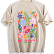 Black Semi-sheer with Positive Affirmation Lettering Vintage Washed T-Shirt in Beige