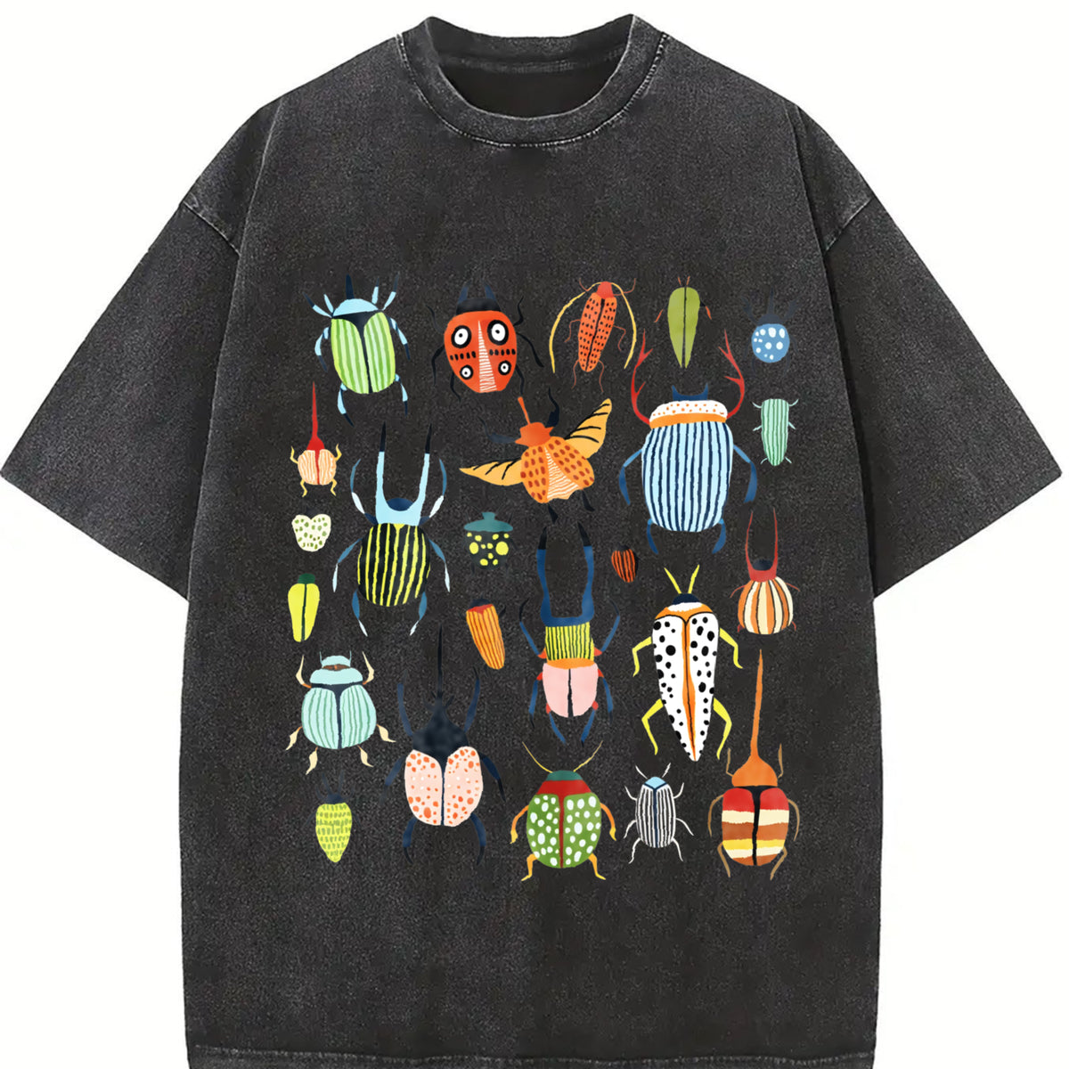 Insect- Party Batik Retro Brand Vintage Washed T-Shirt in Black