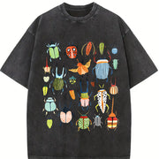 Insect- Party Batik Retro Brand Vintage Washed T-Shirt in Black