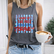 Land of the Free Because of the Brave Women's Color Cotton Tank Top in Gray