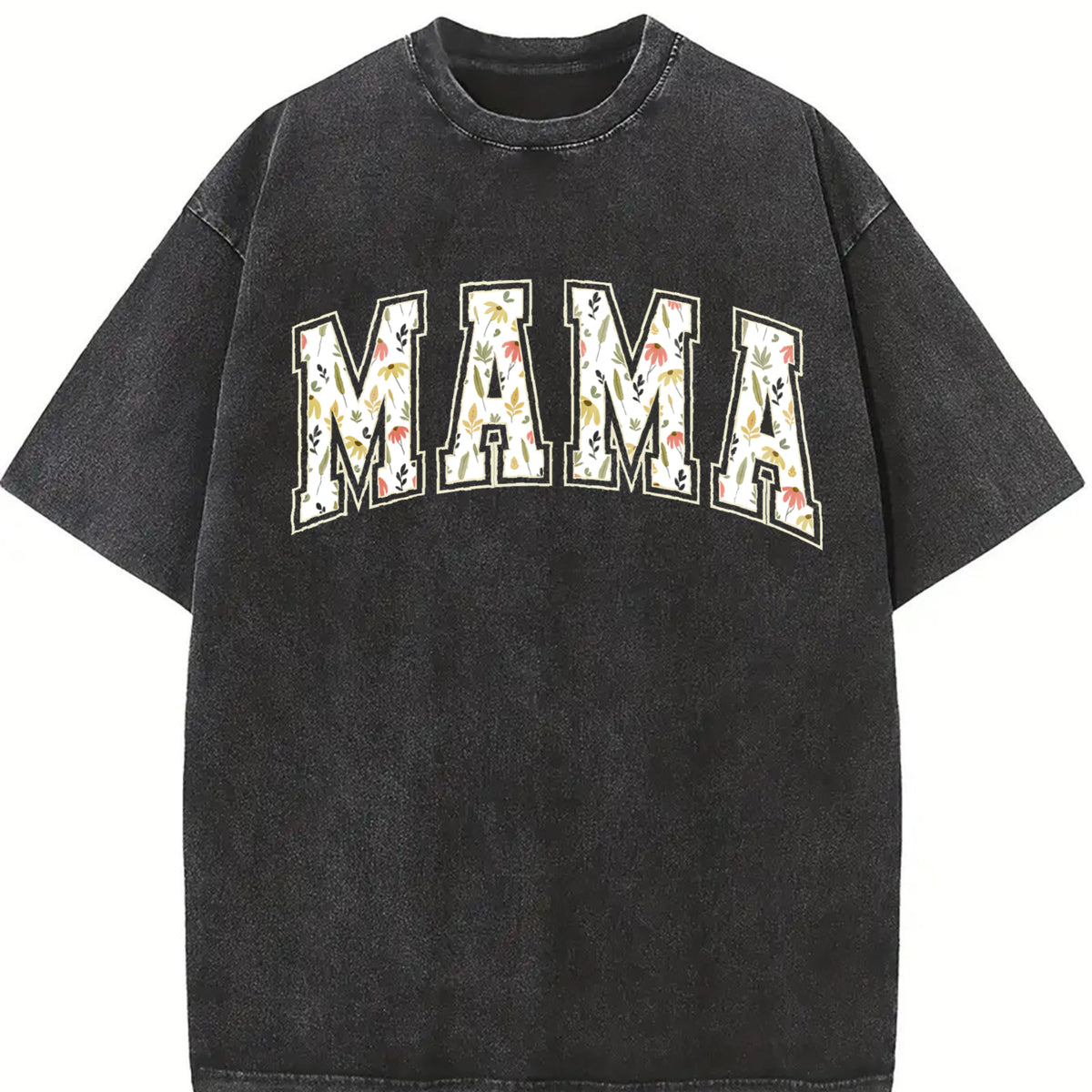 Floral Mama Strong Woman Vintage Washed T-Shirt in Black