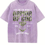 Camo Armor Of God Christians Religious Camouflage Christ vintage washed oversized T-shirt in Purple