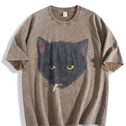 Y2k Smocking Cat Vintage Washed T-Shirt in Brown