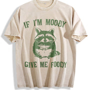 If I'm Moody Give Me Foody Raccoon vintage washed oversized T-shirt in Beige