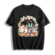 Ladies' Cat in Easter Basket Cotton T-Shirt in Black