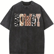 Howdy Western Halloween Ghost Sublimation for Cowboy Vintage Washed T-Shirt in Black