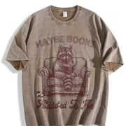 Retro Raccoon Reading Book 90s Vintage Washed T-Shirt in Brown