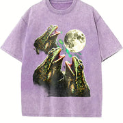Frogs Howling to Moon 90s Vintage Washed T-Shirt in Purple