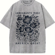 Immigrants Make America Great Anti-ICE and Batik vintage washed oversized T-shirt in Gray