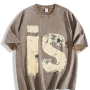 Distressed Drip Is Letter Sleeveless Tank Vintage Washed T-Shirt in Brown