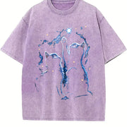 Two Cats Playing Galaxy Vintage Washed T-Shirt in Purple