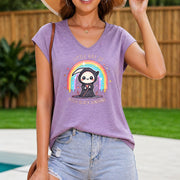 New Short Sleeved Fashionable Vest with Cute Death God Women's Color Cotton Tank Top in Purple