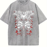 Avant-garde Neutral Retro Loose Black Short-sleeved Vintage Washed T-Shirt in Gray