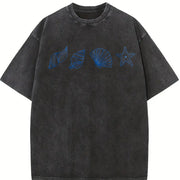 Seashells Embroidered Vintage Washed T-Shirt in Black