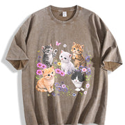 Cute Kitten Cat Lover Vintage Washed T-Shirt in Brown