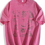 90s Tattoo Cat Retro Kitten Nature Vintage Washed T-Shirt in Red