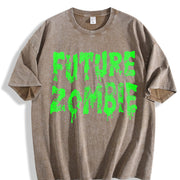 Future Zombie Spooky Slimey Undead Zombies for Ladies Cute Vintage Washed T-Shirt in Brown