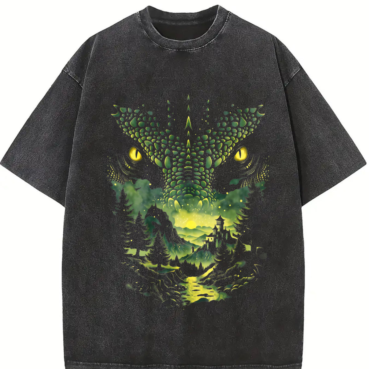 Fierce Green Tiger Vintage Washed T-Shirt in Black