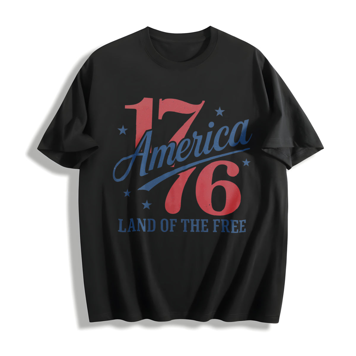 America 1776 Land of the Free Cotton T-Shirt in Black