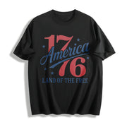 America 1776 Land of the Free Cotton T-Shirt in Black
