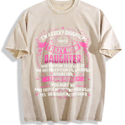 Crazy Mom's Lucky Daughter Vintage Washed T-Shirt in Beige