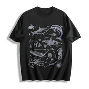 Sea Creatures 90s Tattoo Sea Animal Cotton T-Shirt in Black