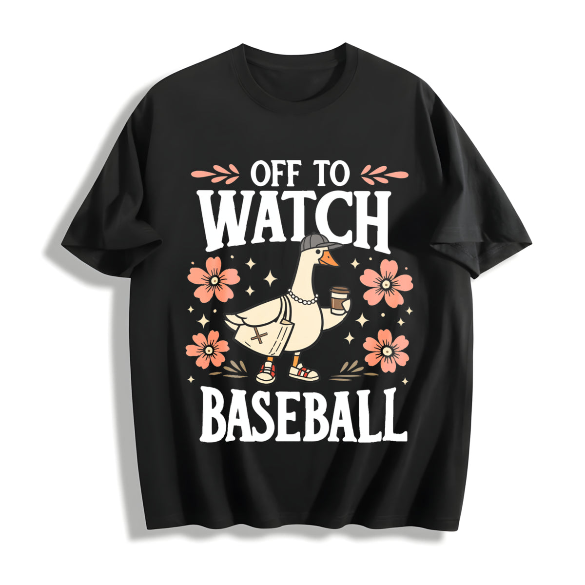 Off to Watch Baseball Goose Silly Goose Cotton T-Shirt in Black