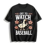 Off to Watch Baseball Goose Silly Goose Cotton T-Shirt in Black