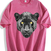 Black Panther Halftone Yellow Eyes Vintage Washed T-Shirt in Red