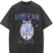 Youth and Adult Magic Kingdom Castle Coquette Bow vintage washed oversized T-shirt in Black