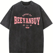 For Formal Urban Distressed Enthusiasts Vintage Washed T-Shirt in Black