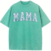 Toile Floral Mama Pregnancy Announcement Boy Vintage Washed T-Shirt in Blue