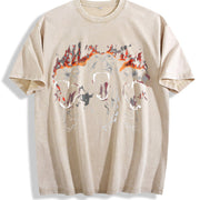 & Water- with Roaring Tiger Trio Tiger (Front/Back) Vintage Washed T-Shirt in Beige