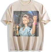 Angry Glam Doll Raising a Fist Vintage Washed T-Shirt in Beige