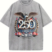 USA 250th Anniversary 1776-2026 Eagle Badge Vintage Washed T-Shirt in Gray