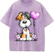 Cute Pet Animal Series Vintage Washed T-Shirt in Purple