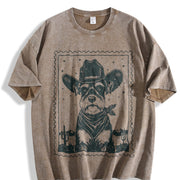 Retro Cowboy Schnauzer Stamp Vintage Washed T-Shirt in Brown