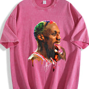Dennis Tongue Out Hollywood 90's Basketball vintage washed oversized T-shirt in Red