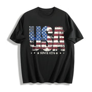 Distressed USA Flag Cotton T-Shirt in Black