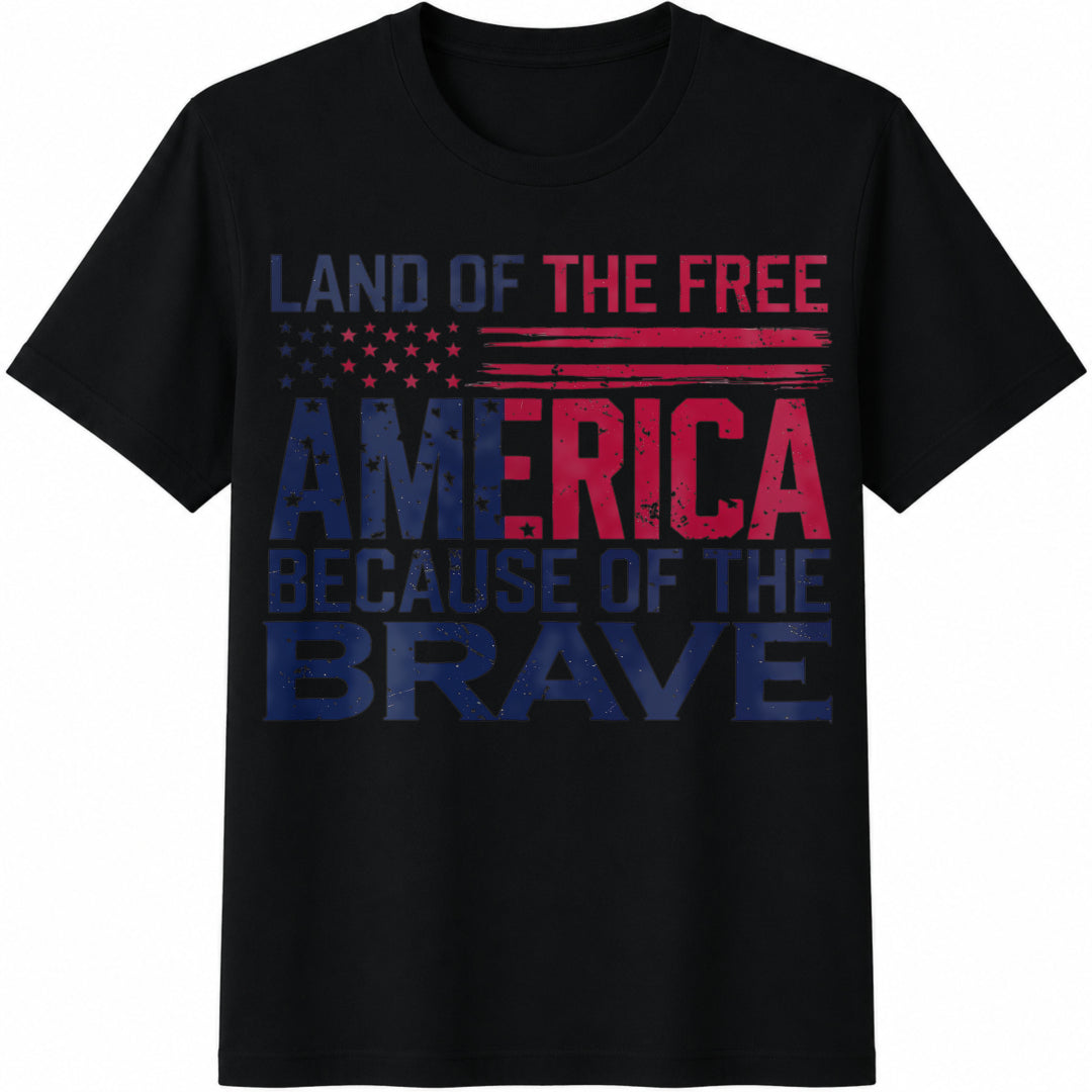 America Land of the Free Because of the Brave Cotton T-Shirt in Black