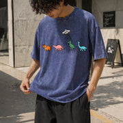 UFO Dinosaur Retro Vintage Washed T-Shirt in Blue