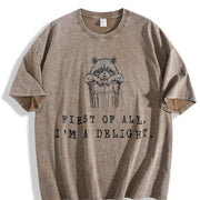 I'm a Delight Cute Raccoon Vintage Washed T-Shirt in Brown