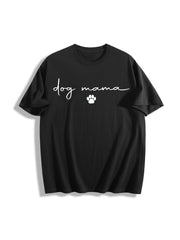 Dog Mama Paw Dog Mom Cotton T-Shirt in Black