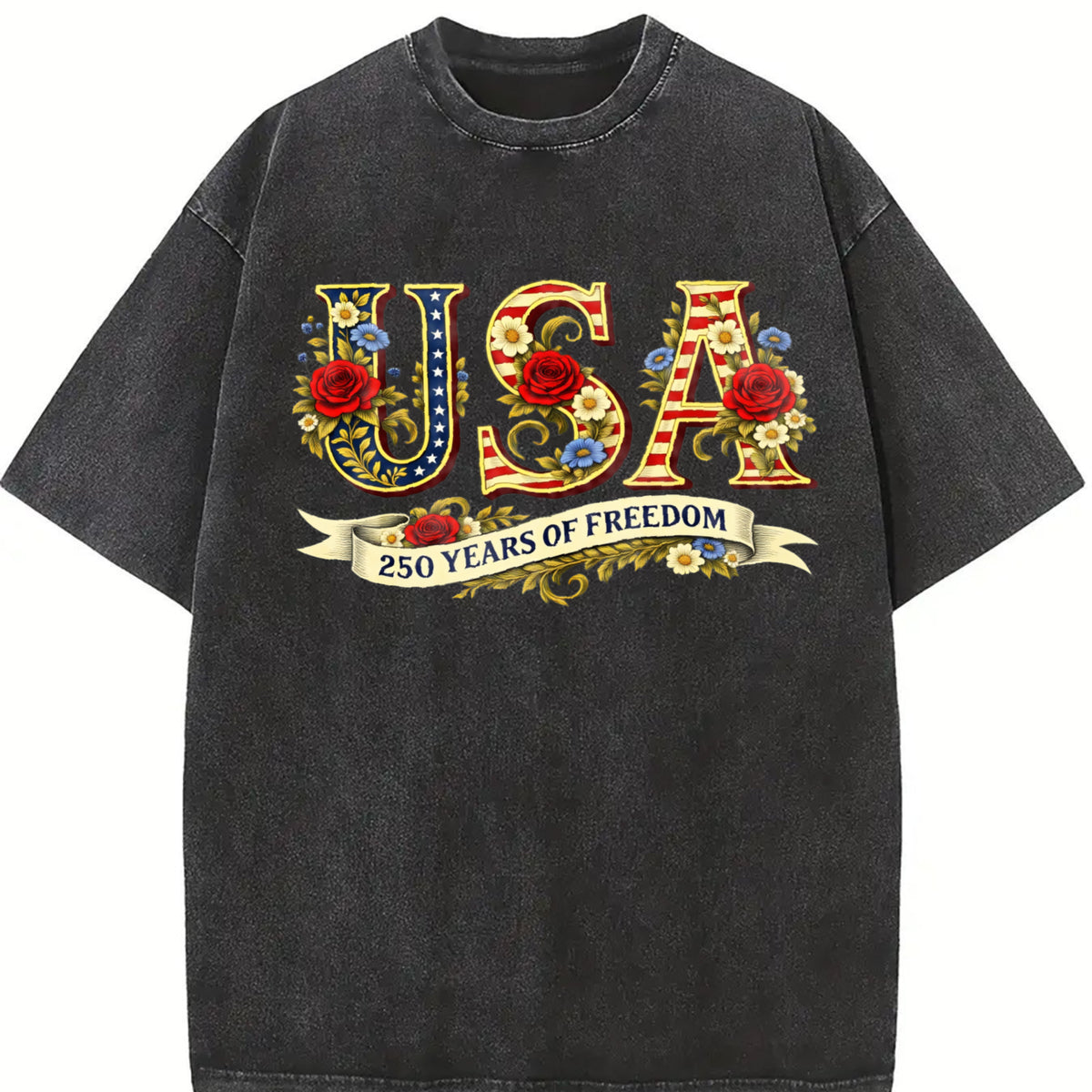 Retro Usa 250th Independence Day Vintage Washed T-Shirt in Black