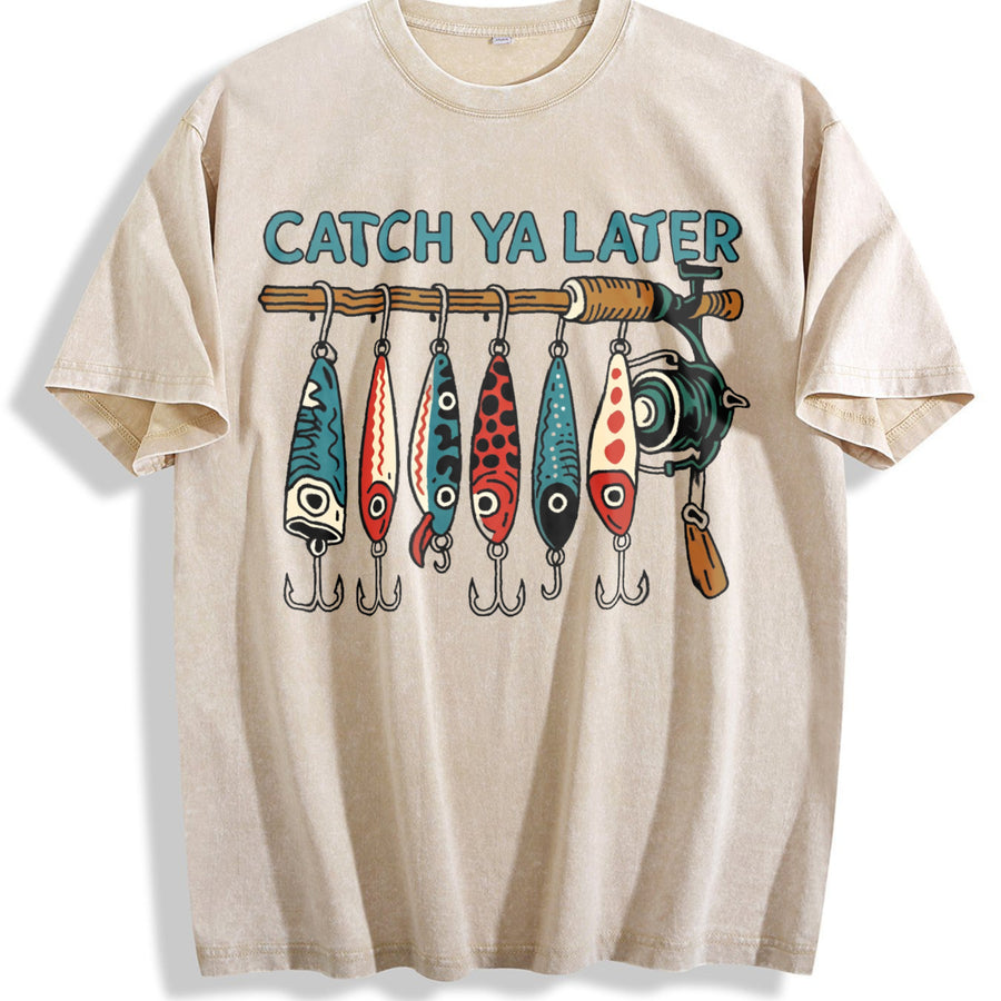 Catch Ya Later Vintage Washed T-Shirt in Beige