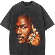 Michael Six Championship 6 Rings 90's Soft vintage washed oversized T-shirt in Black