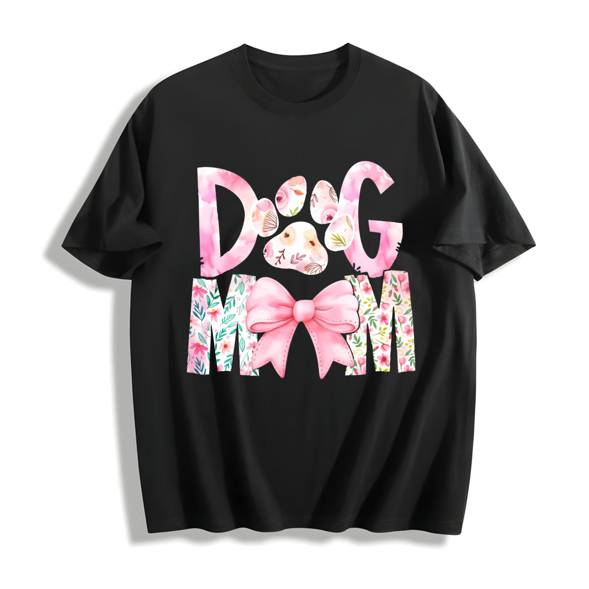 Dog Mama Dog Mom Cotton T-Shirt in Black