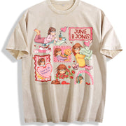 Junie B Jones Valentine Doodle Vintage Washed T-Shirt in Beige