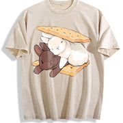 Two Rabbits Lying Blouse for & Vintage Washed T-Shirt in Beige